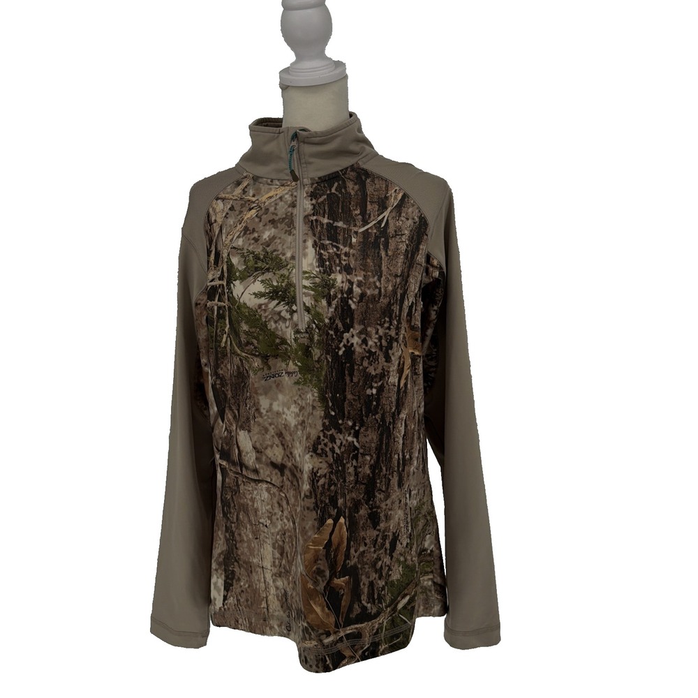 Cabela's OutfitHer Women's Zonz Woodlands Camo 1/4 Zip Pullover Jacket